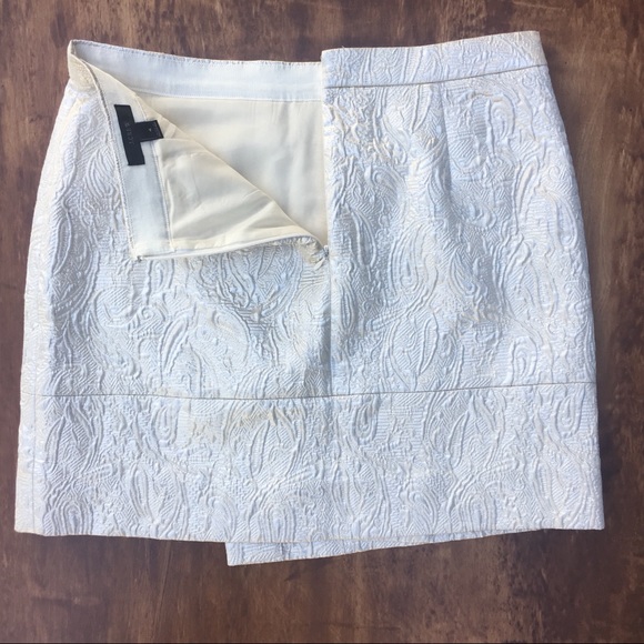 J Crew Metallic Silver Crossover Skirt Brocade 4 - Picture 4 of 5